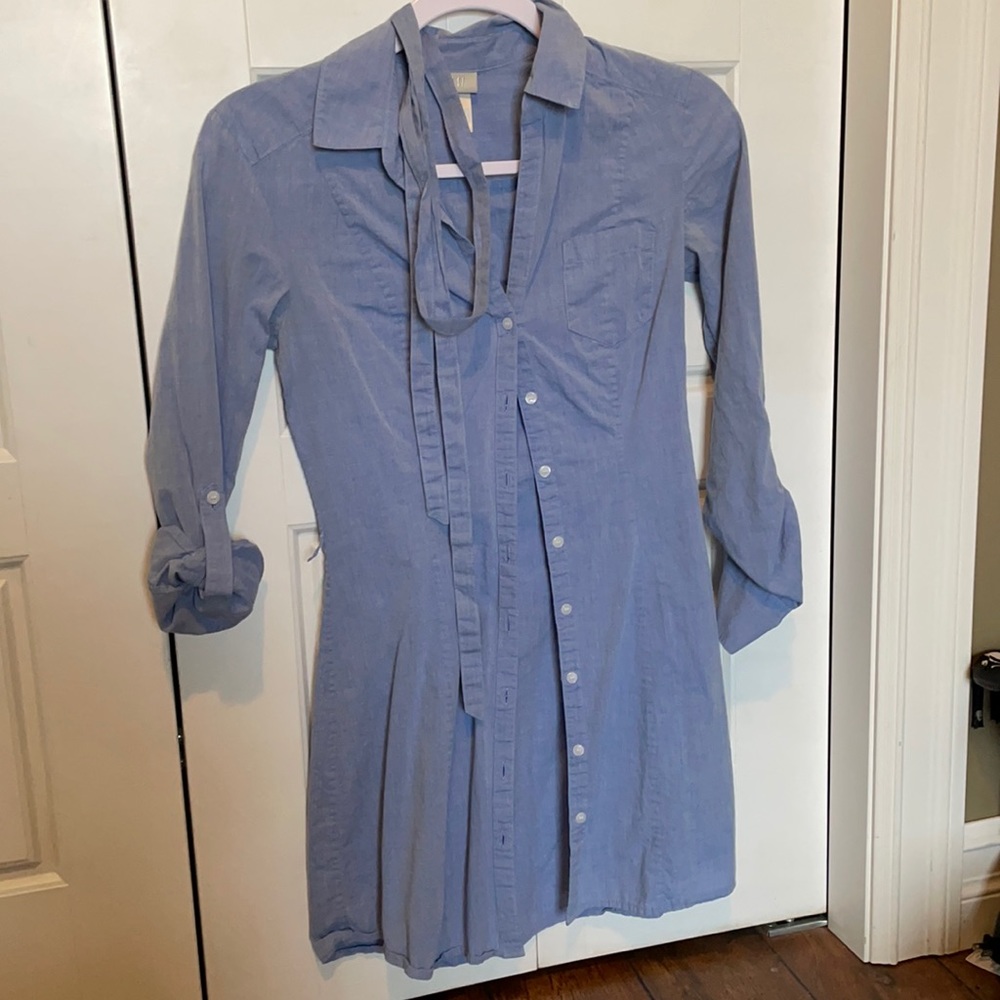 Blue Button-Up Shirt Dress